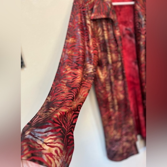 Vintage Red Metallic Zebra Print Open Front Blazer Cardigan M Silly Brand - Picture 4 of 8